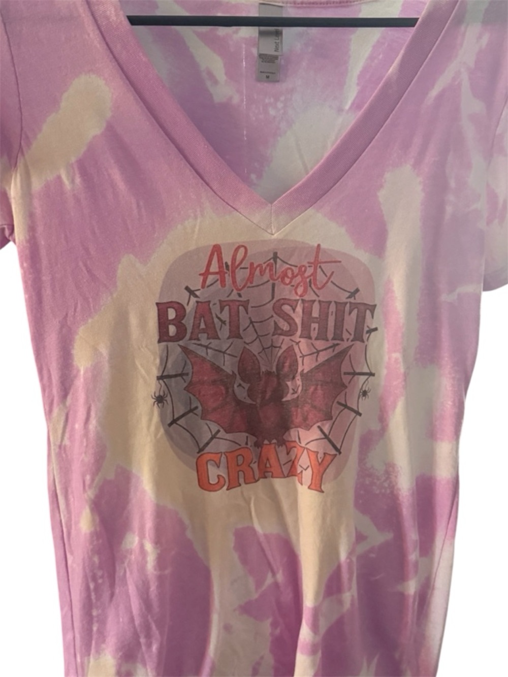 Next Level Apparel purple and white bleached Halloween almost bat sh$t crazy tee